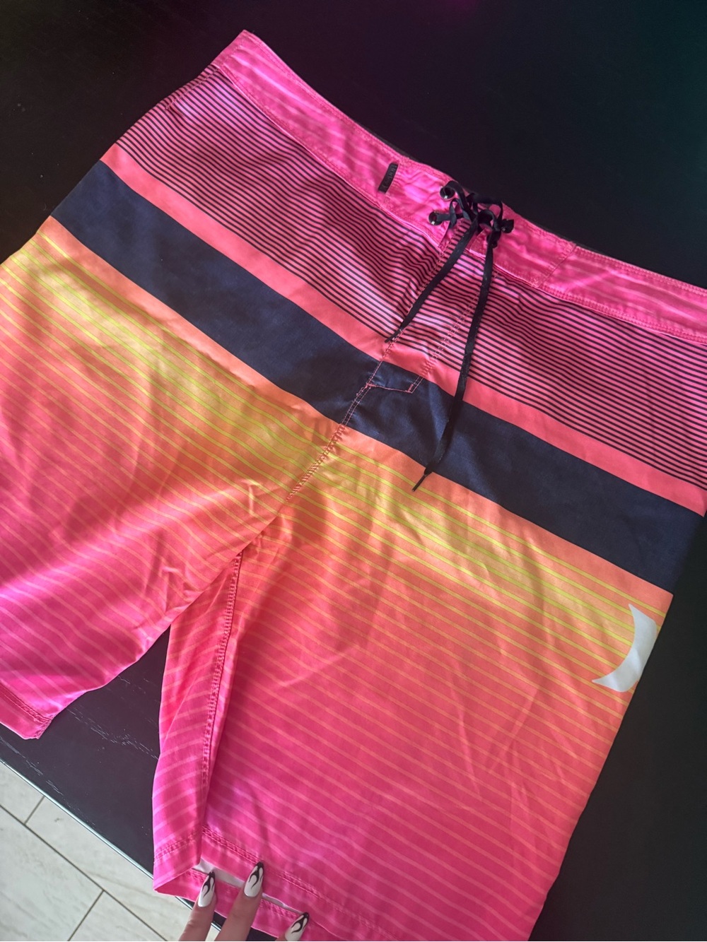 Hurley Pink to Orange Gradient Swim Trunks with Black Waistband